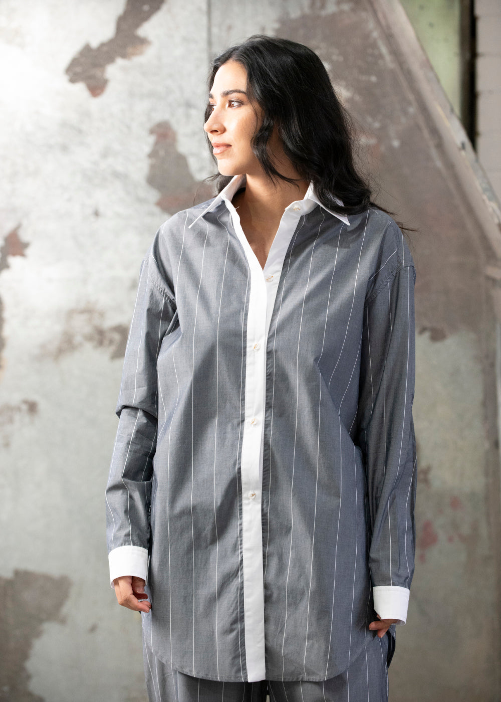 Jasper Shirt- Gunmetal Pinstripe